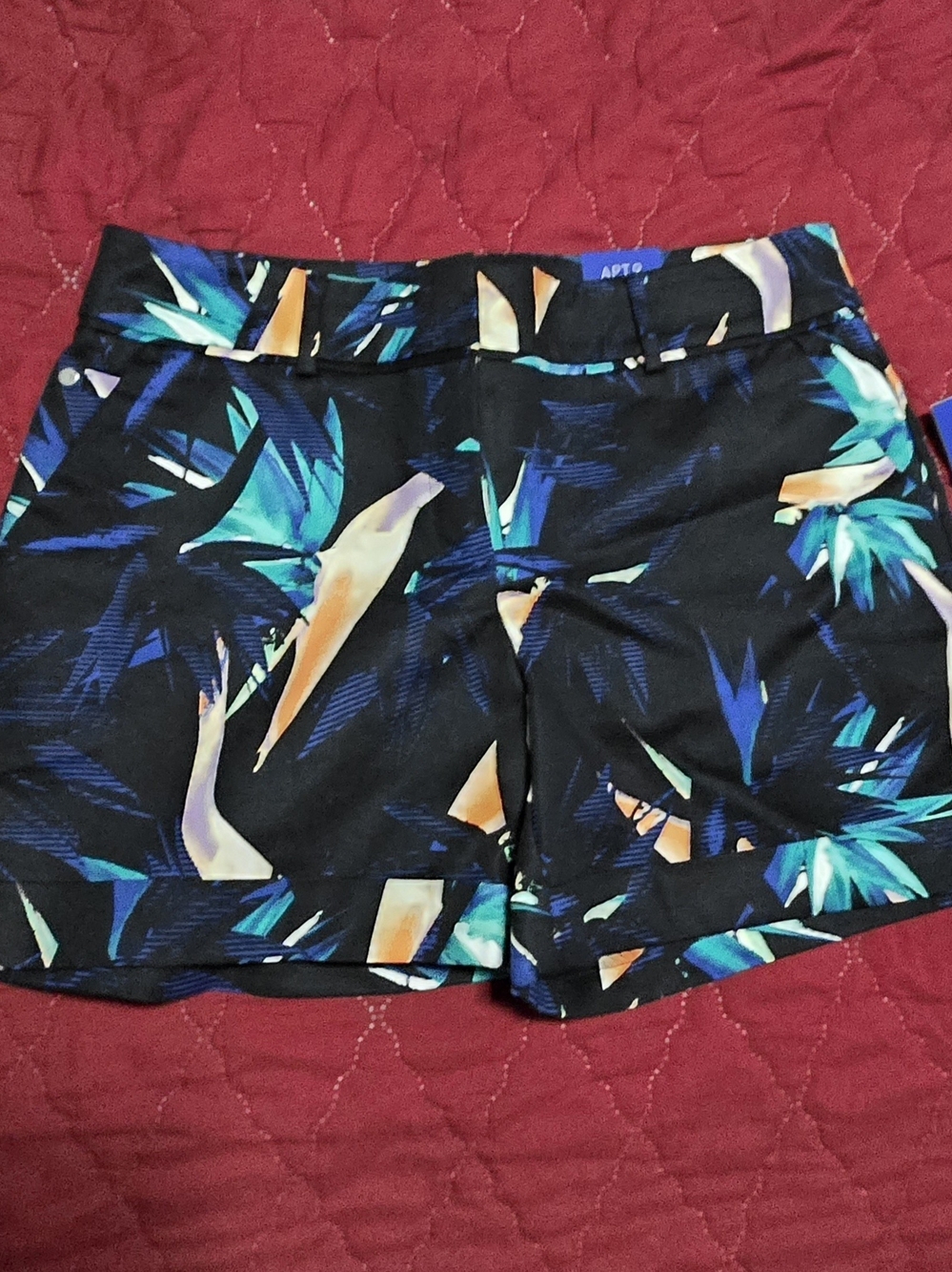 Apt. 9 Black Tropical-Print Athletic Shorts with Teal and Orange Accents